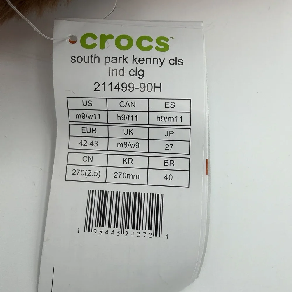Crocs x South Park Kenny Faux Fur Clogs Size 9 Men's 211499-90H